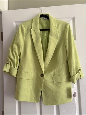 Ophelia RoenWomen's Lime Green Tailored Linen Blazer Jacket SZ M